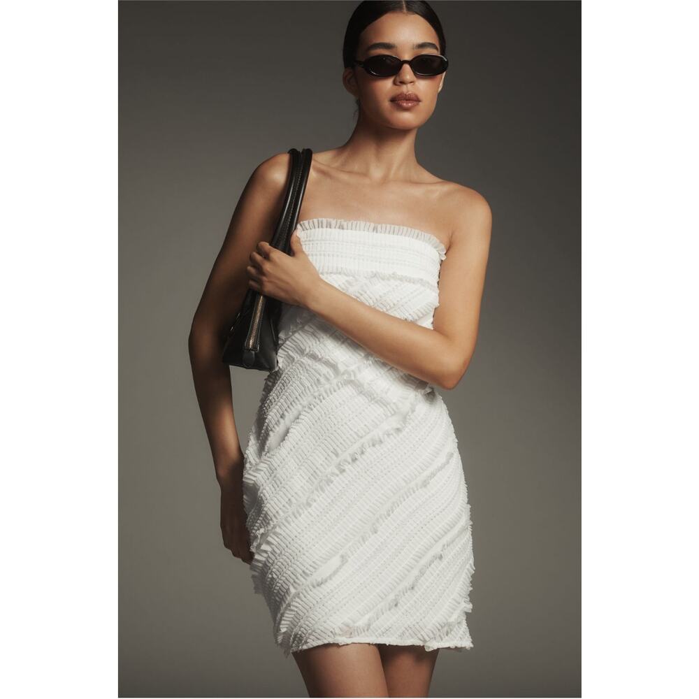 Anthropologie NWT Endless Rose Strapless Textured White Mini Dress Medium